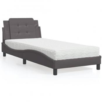Cama con colchón de cuero sintético gris 80x200 cm