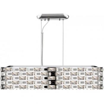 Lámpara colgante Lola Chrome de 6 bombillas, diámetro 32cm, cristal cromado oblongo