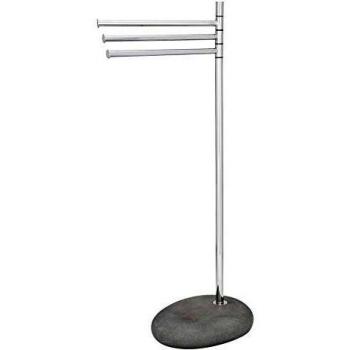 Wenko 19493100 Handtuchständer Pebble Stone mit 3 Armen - Kleiderständer, bewegliche Arme, Stahl, 38 x 84 x 23 cm, chrom/grau