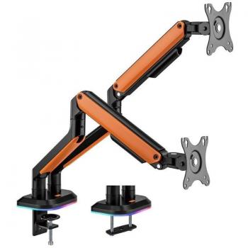 Soporte Gaming para 2 Monitores y TV Aisens DT32TSR-251/ hasta 9kg - Soporte de mesa profesional gaming RGB - Giratorio e inclinable - Acero de alta resistencia - Iluminación ambiental -