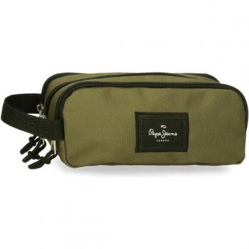 Estuche triple compartimento cierre cremallera Pepe Jeans Aris Evergreen caqui oscuro