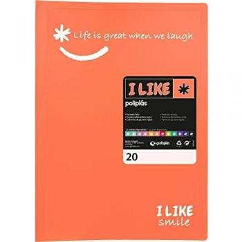 Grafoplás 1450884. Carpeta de Fundas, Portadocumentos,Tamaño Folio, Color Coral, 20 Fundas Transparentes