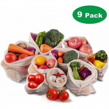 Bolsa de Producción Reutilizable,Roleadro 9 piezas Bolsas de Malla de algodón Reutilizables Lavable y Transpirable Bolsas ecológicas para Almacenamiento de alimentos Frutas Verduras y Juguetes