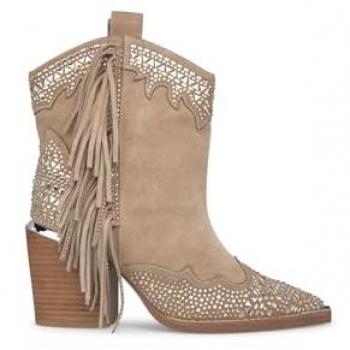 Fringed Leather Ankle Boots for Women - Alma en Pena 510, Beige/Brown/Blue