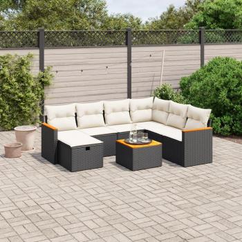 8-Piece Black Poly Rattan Garden Sofa Set with Cushions