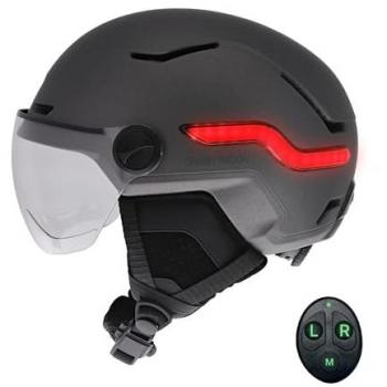 Casco inteligente para bicicleta y patinete, talla L gris oscuro, con luz de freno automática, intermitentes a distancia, USB-C, visera anti-UV