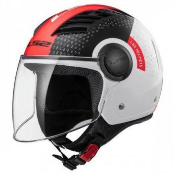 Casco de Moto Jet LS2 Airflow Condor, Talla L, Color Blanco Negro Rojo
