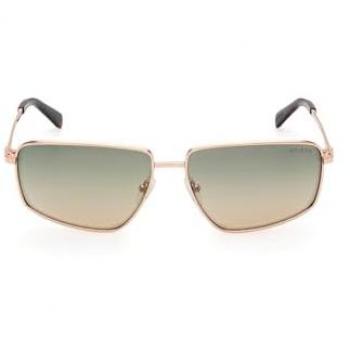 Guess Shiny Rose Gold Rectangular Sunglasses with Green Mirror Lenses - One Size