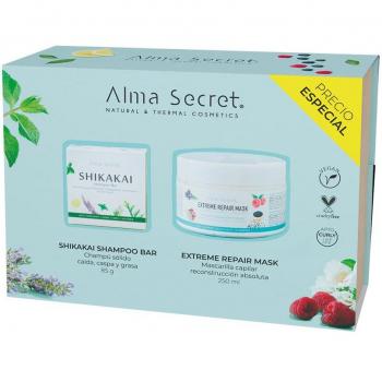 Alma Secret Estuche Cuidado Capilar Shikakai Champú Sólido y Mascarilla Extreme Repair Set de Regalo 2 Piezas