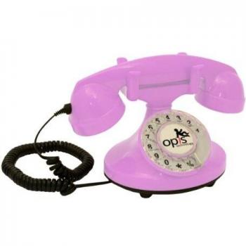 Teléfono Fijo Retro FunkyFon con Disco de Marcar Estilo 1920 y Timbre Electrónico (Rosa)