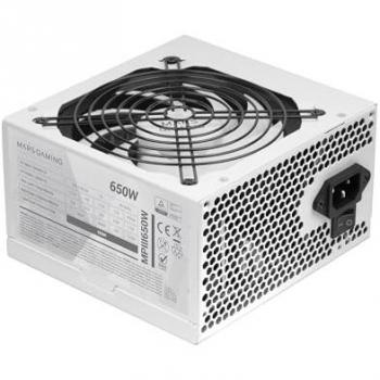 Fuente de alimentación Mars Gaming MPIII650, 650W, ATX, ventilador de 12cm, 5 años de garantía, 85% eficiencia, tecnología silenciosa AI-RPM, color blanco