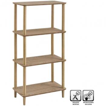 Estantería nórdica de pino natural beige con 4 baldas, dimensiones 118x34x60 cm
