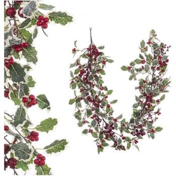 Guirnalda de Navidad con acebo de plástico rojo de 150 cm