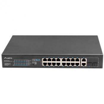 Lanberg RSFE-16P-2C-150 Switch No Administrado 16 Puertos PoE Gigabit Ethernet (10/100/1000) con 2 Puertos Combo Gigabit Uplink, Soporte PoE