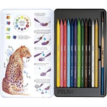 Caja metálica 12 lápices de colores acuarelables + 1 pincel MILAN, 07468112C