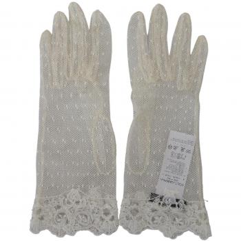 Dolce & Gabbana White Lace Wrist Length Mitten Cotton Gloves - 8.5|L, Female, Luxury Logo, Size: 8 1/2 IN