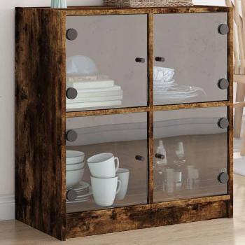 Móvil armario auxiliar con puertas de vidrio roble ahumado 68x37x75,5 cm Vidaxl Marrón