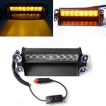 USUN 8 LED ámbar coche viento intermitente salpicadero luz estroboscópica de emergencia Advertencia visera bombilla para interior techo/salpicadero/parabrisas con ventosa