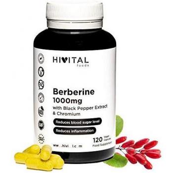 Berberina 1000 mg | 120 cápsulas veganas | Con Cromo y Pimienta Negra para una mejor absorción | El mejor extracto concentrado de Berberis Vulgaris | Fabricado en España por HIVITAL