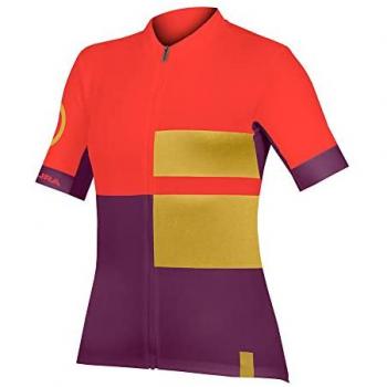 Maillot de ciclismo Endura FS260 Print manga corta para mujer en colores rojo, lila y amarillo, talla S