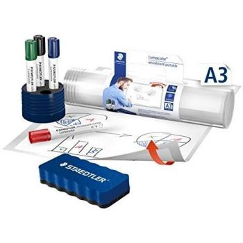 Staedtler 641 CBA3 Lumocolor pizarra blanca portátil. Tamaño: A3. Incluye marcadores y borrador en un práctico compartimento.