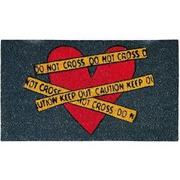 Laroom Felpudo Kukuxumusu do Not Cross Caution corazón, Pink & Black, 40x70xH1,8cm