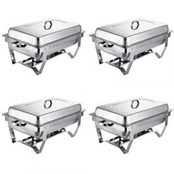 VEVOR Chafing Dish 4 Unidades 65 mm Bufets Calentadores de Platos Stainless Steel Chafer Full Size GN 8Quart Rettangolare con Alcoholizado Contenedores