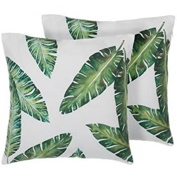 Conjunto de 2 Cojines Decorativos con Estampado de Hojas Verdes 45 x 45 cm Motivo Tropical