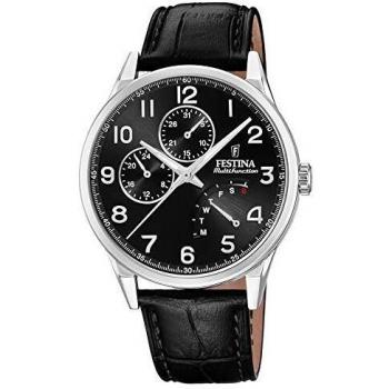 Reloj Festina Multifunción F20278/C para Hombre con Caja de Acero Inoxidable 316L Gris Plata y Correa de Piel Negra