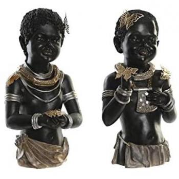 Figura Decorativa DKD Home Decor 20,5 x 18 x 35 cm Negro Colonial Africana (2 Unidades) Vinilo Resina Estándar