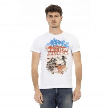 Trussardi Action White Cotton T-Shirt - L, Male, Round Neck, Size: L