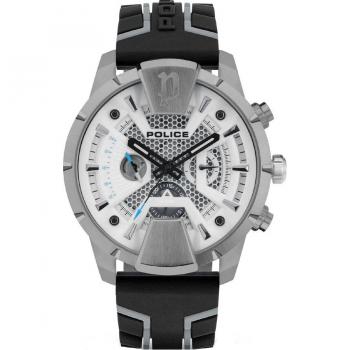 Reloj Police® PEWJQ2203702 - Reloj de pulsera para hombre, diseño moderno, caja de acero inoxidable, correa de cuero negro, resistencia al agua hasta 50 metros, esfera analógica con detalles en