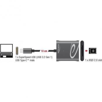 Lector de Tarjetas USB-C para XQD 2.0 - Delock 91741, Velocidad 5000 Mbit/s, Aluminio, Negro y Gris