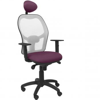 Silla de Oficina Jorquera en Malla Gris y Asiento Bali Morado con Cabecero Fijo - Piqueras y Crespo