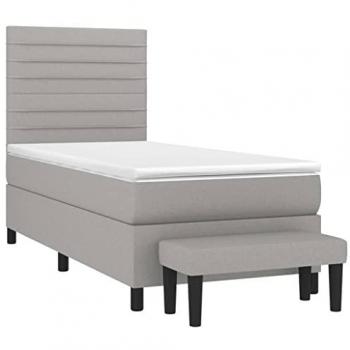 Cama box spring con colchón viscoelástico espuma protector muelles ensacados adaptable acolchado reversible tela gris claro 80x200 cm