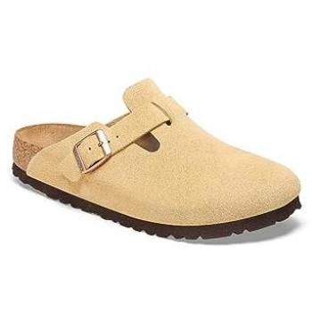 Birkenstock Boston Beige Suede Clogs for Women, Size 15 US (45 EU), Latte Cream Color