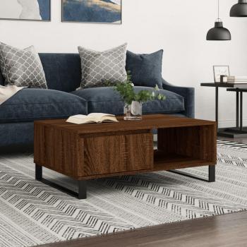 Mesa de centro de madera multicapa de roble marrón 90x60x35 cm