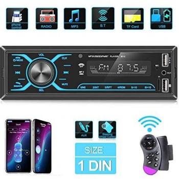 ANKEWAY 2020 Nuevo Táctil Radio Coche Autoradio Bluetooth 1 DIN con App Control y Remoto del Volante, Llamadas Manos Libres Radio FM 75W x 4 Reproductor MP3 Soporte BT/USB/TF/AUX/USB Carga Rápida
