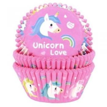 Cápsulas de Papel para Muffins y Cupcakes Diseño Unicornio - Pack de 50 - Aptas para Horno - Papel de Alta Calidad - Ø 5 Cm