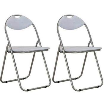 vidaXL 2X Sillas Comedor Plegable Cuero Sintético Mobiliario Decoración Elegantes Funcionales Modernas Prácticas Patio Bar Restaurante Duradera Blanco