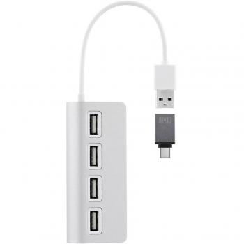 Hub USB-A en aluminio con 4 puertos USB-A, autoalimentado, compatible con USB 2.0