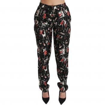 Dolce & Gabbana Black Silk Instrument Mid Waist Pants - IT40|S, Slim-fit Trousers, female, Multicolor, Size: XS