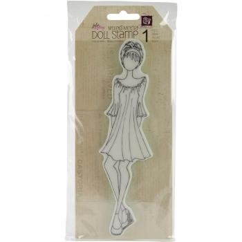 Mixed Media Doll Cling Rubber Stamps-Doll With Peasant Dress 7.25