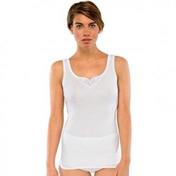 Camisetas Interiores de Mujer Schiesser - Pack de 2 con Encaje y Bordado, Algodón, Color Blanco, Talla 46