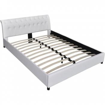 vidaXL Marco de cama cuero artificial blanco con botones 140x200cm