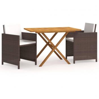 vidaXL 3-Piece Brown Garden Dining Set with Cushions