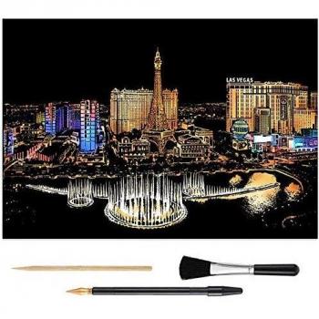 Wbeng Scratch Art Rainbow Coloring Paper, Sketchpad DIY Night View Scratchboard para niños y Adultos, Grabado Art & Craft Set, 16 '' x 11.2 '' con 3 Herramientas