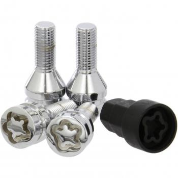 Set de 4 Tornillos Antirrobo BC Corona, Negro Cromado, 12 x 150 L26 17/19 para Llantas