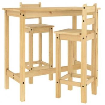 Set de Bar 3 Piezas Madera Maciza de Pino Sólido con Mesa y Taburetes Altos, Color Marrón