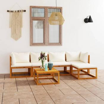 6-Piece Cream Cushion Garden Lounge Set in Solid Acacia Wood
